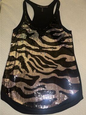 BCBGMaxAzria Black Sequin Zebra Tank Top